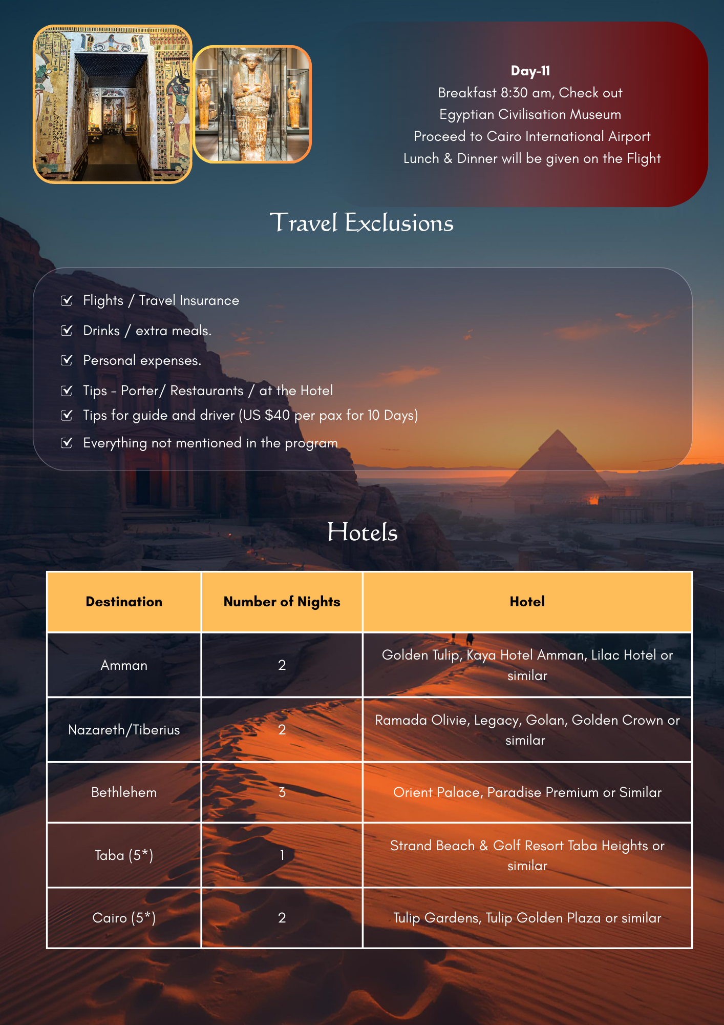 Holy Land Tour itinerary days 10-11